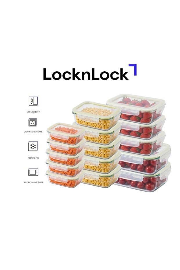 Fresh Oven-Safe Glass Rectangular Food Container 15-Piece Set with Airtight Leakproof Lids