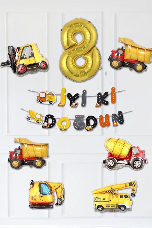 Construction Themed Birthday Party Set Birthday Ornament Set with Age Balloon Banner