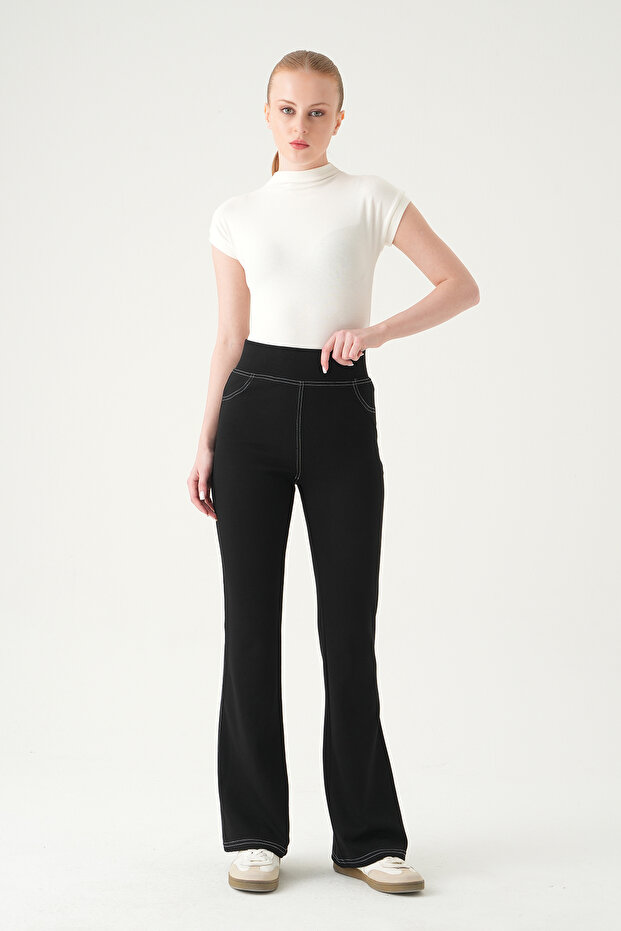 Black Flared Stripe Trousers 8320A