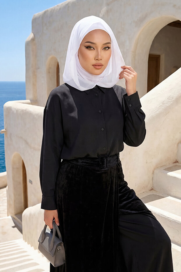 Chiffon Hooded Combed Cotton Bonnet with Neck Covering Feature, B-95, White - White