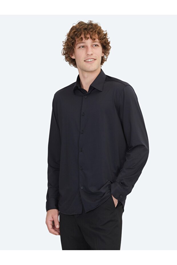 Siyah Regular Fit Casual Gömlek - 1