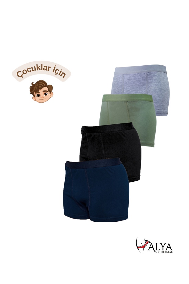 Boys' Boxer Shorts Pack of 4 Black - Gray Melange - Navy Blue - Green