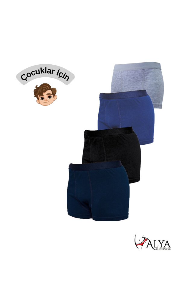 Boy's Boxer Short 4-Piece Black - Gray Melange - Navy Blue - Indigo