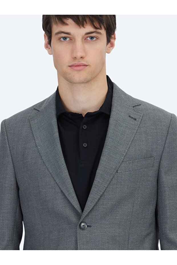 Anthracite Plain Modern Fit Wool Blend Jacket - 3