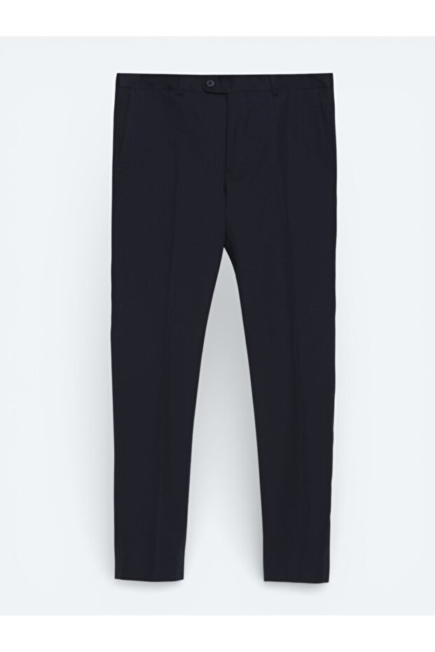 Navy Blue Solid Wool Blend Suit - 6