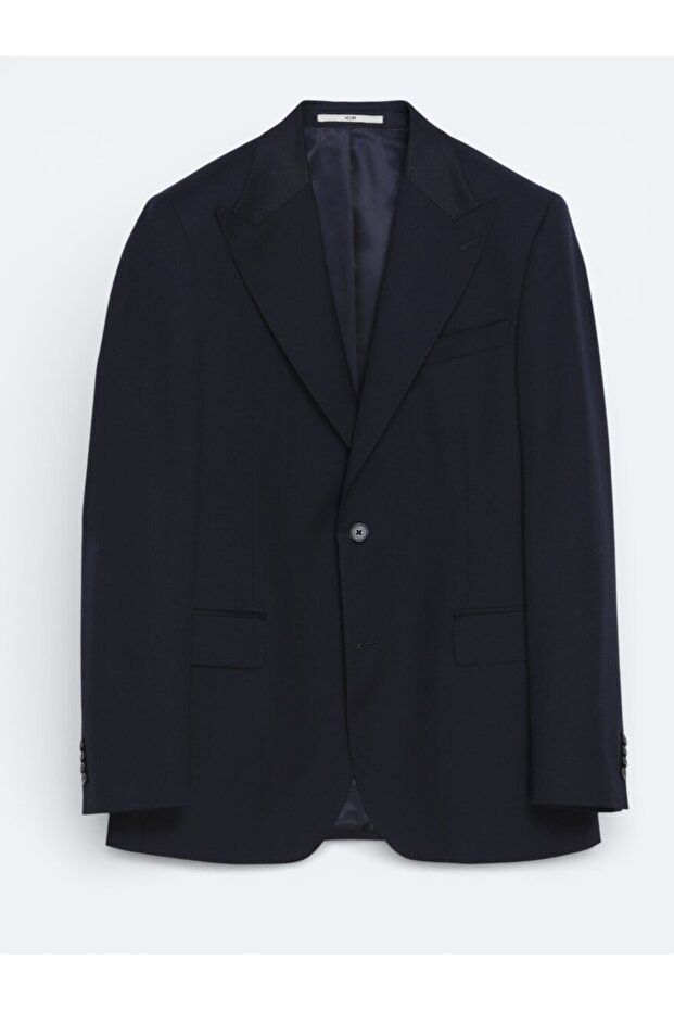 Navy Blue Solid Wool Blend Suit - 5