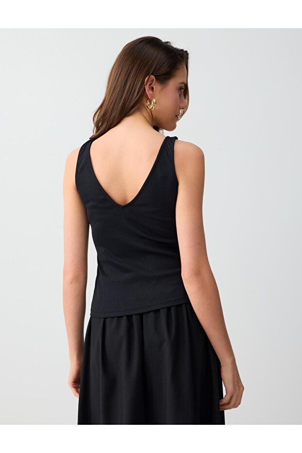 Siyah Dar Kesim V Yaka Basic Örme Atlet - 5