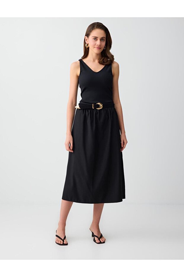 Siyah Dar Kesim V Yaka Basic Örme Atlet - 2