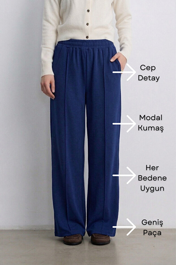 Oşho Modal Fabric Trousers – with Pockets, Elastic Waist, Comfortable Cut, Plus Size Compatible, Loose Fit