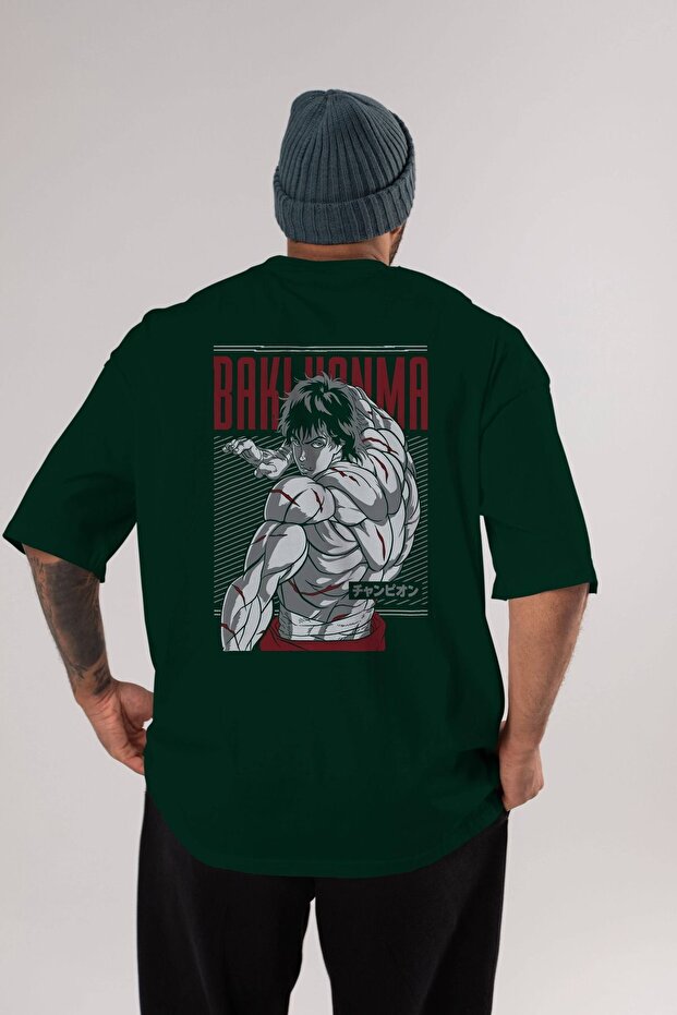 BAKI HANMA Anime Back Printed Emerald Green Oversize t-shirt cotton Men Women