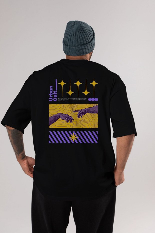 Urban Cult Back Printed Black Oversized t-shirt Unisex Men Women Crew Neck