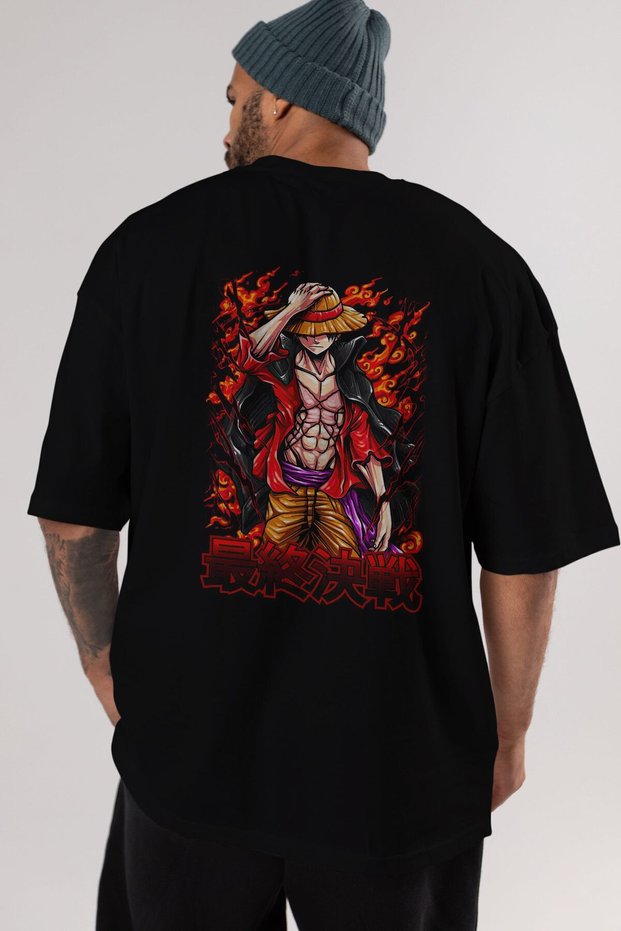 MONKEY D. LUFFY (3) Anime Back Printed Black Oversize t-shirt Men Women
