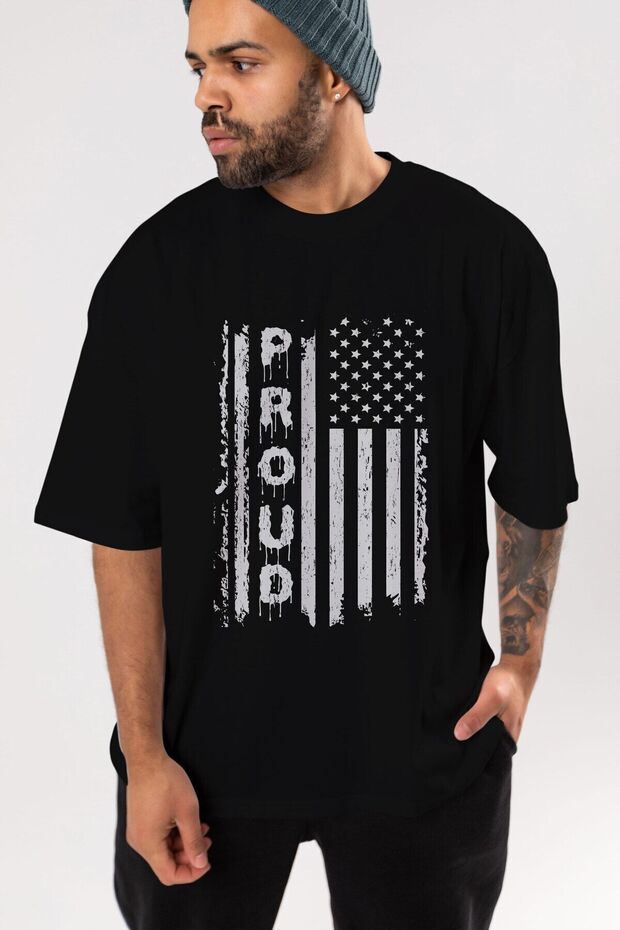 Proud Printed Front Black Oversized t-shirt Unisex Men Women Crew Neck