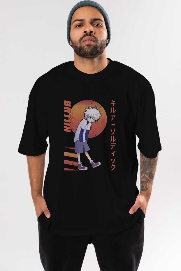 Killua Zoldyck 5 2 Anime Front Printed Black Oversized t-shirt Men Women