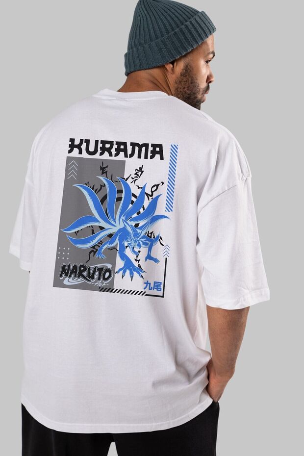 Kurama Back Printed White Oversize T-Shirt Unisex Men's Women's Crew Neck