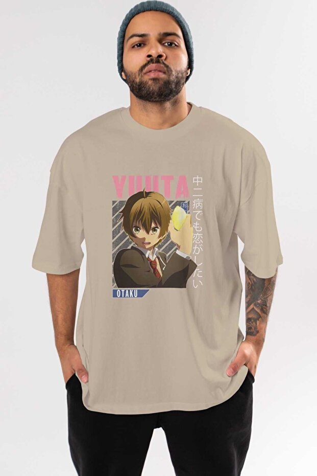 Yuuta Togashi 2 Anime Front Printed Beige Oversize t-shirt Men Women