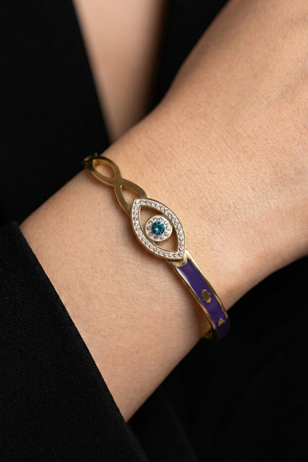 Steel 18 Cm Circumference Evil Eye Women's Handcuffs Gold Color Karamaz
