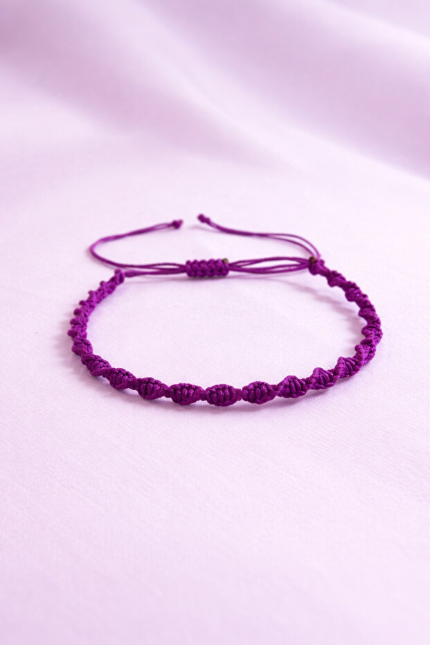 Spiral Macrame Bracelet Purple Adjustable Unisex Braided Rope Bracelet