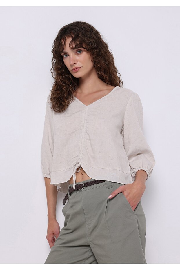 Regular Fit Kadın Bej Gömlek - 1
