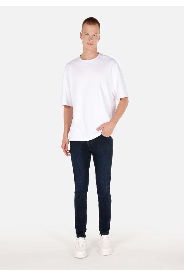 Skinny Fit Low Waist Narrow Leg Men's Navy Blue Denim Jean Trousers