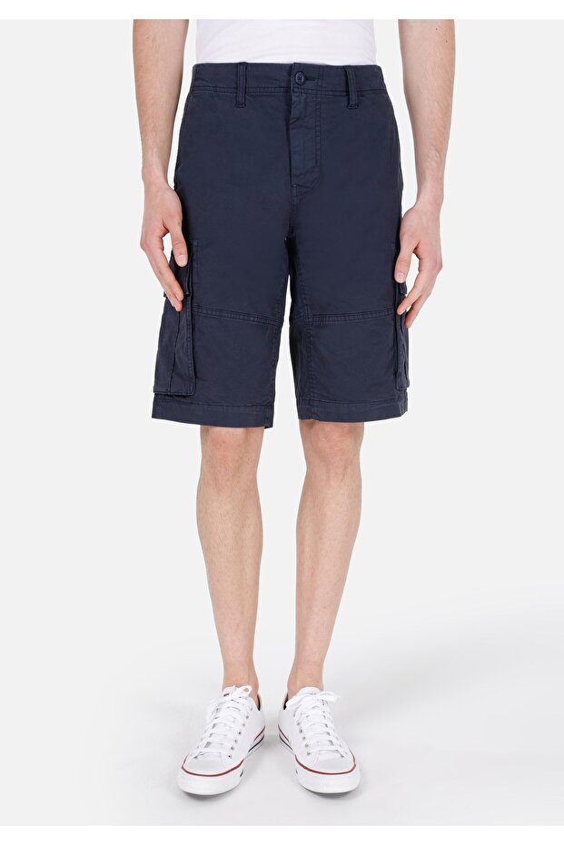 Regular Fit Cepli Orta Bel Düz Erkek Lacivert Şort - 4