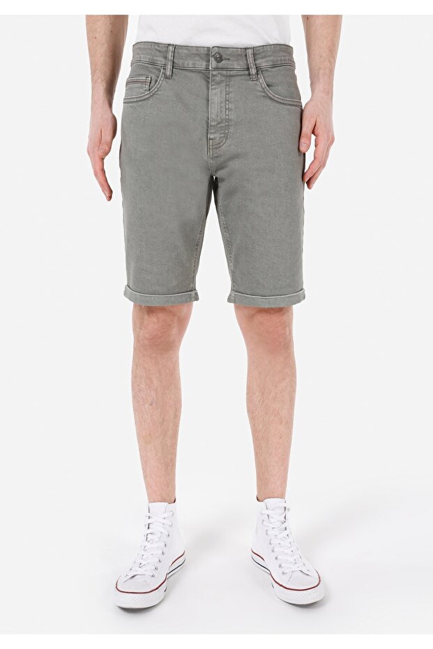 Regular Fit Orta Bel Düz Erkek Yeşil Şort - 4