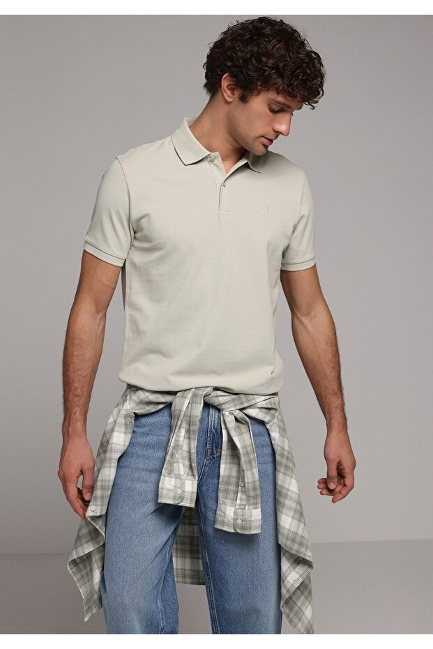 Regular Fit Polo Collar Plain Men's Green Cotton Short Sleeve T-Shirt