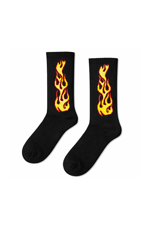 Black Flame Patterned Colorful Socks - 1