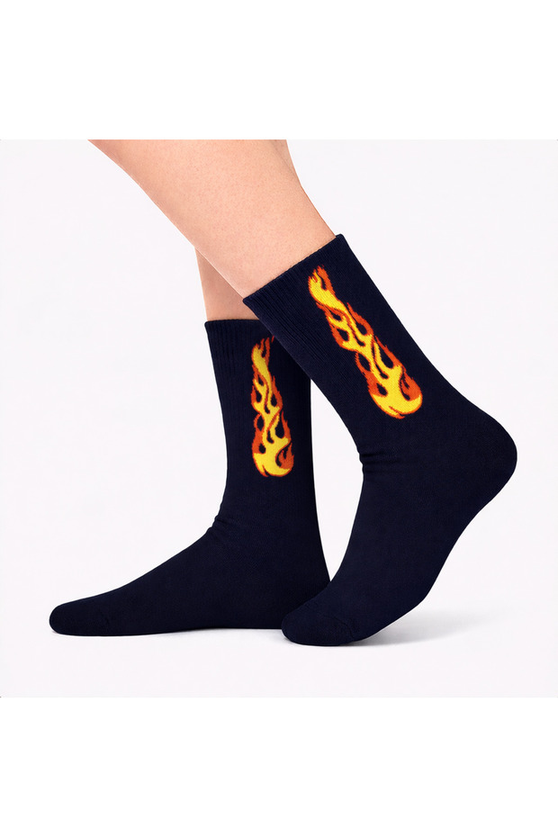 Black Flame Patterned Colorful Socks - 2