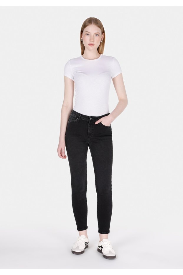Skinny Fit Mid Waist Skinny Leg Women's Black Jean Trousers