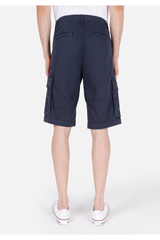 Regular Fit Cepli Orta Bel Düz Erkek Lacivert Şort - 2