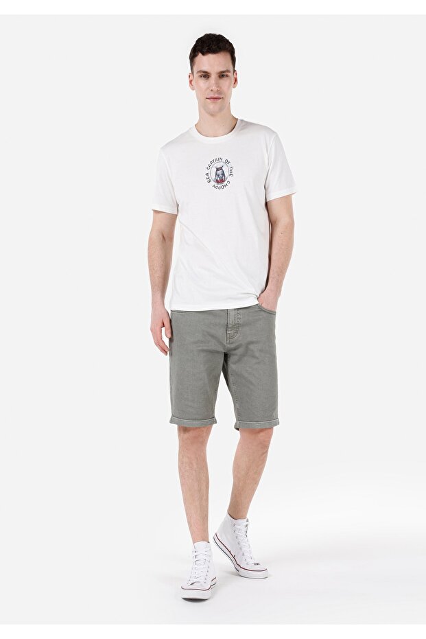 Regular Fit Orta Bel Düz Erkek Yeşil Şort - 3