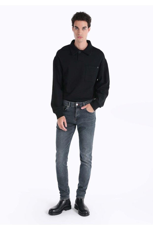 Slim Fit Low Waist Narrow Leg Men's Dark Indigo Jean Pants