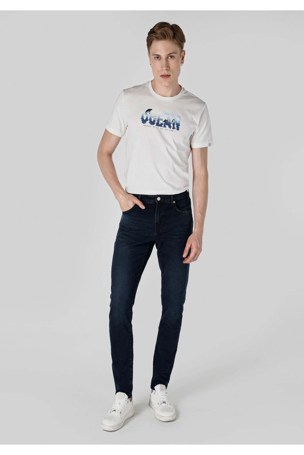 Slim Fit Low Waist Narrow Leg Cotton Men's Blue Black Denim Jean Trousers