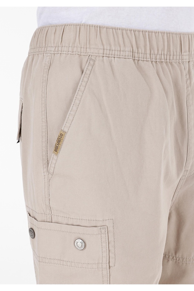 Comfort Fit Orta Bel Düz Erkek Bej Şort - 5