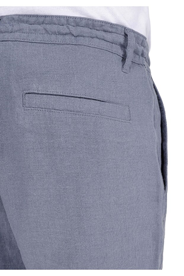 Regular Fit Dokuma Orta Bel Düz Erkek Mavi Şort - 6