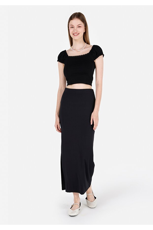 Slim Slit black women's skirt with slit.