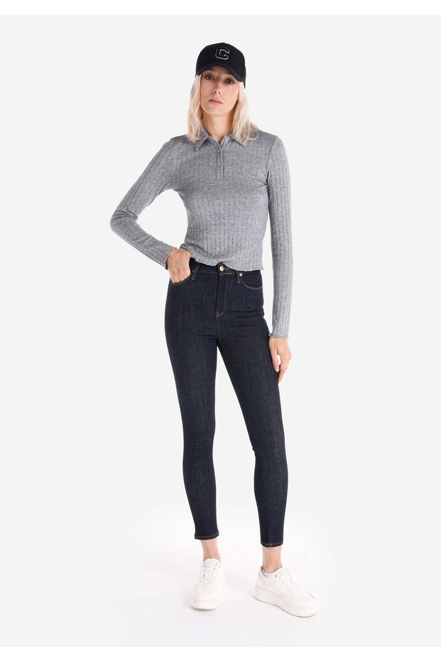 Skinny Fit High Waist Narrow Leg Women's Indigo Jean Trousers