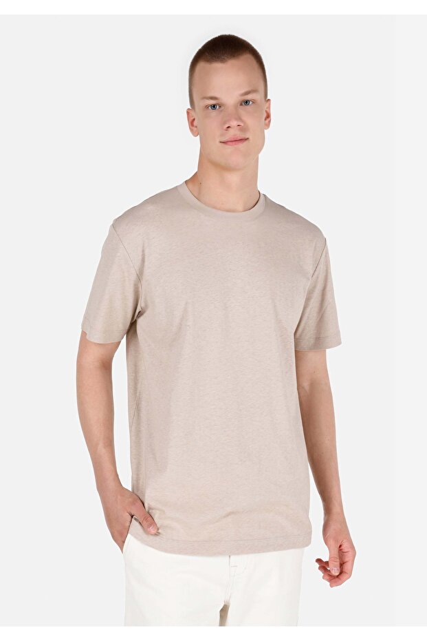 Regular Fit Crew Neck Basic Beige Men's Short Sleeve T-Shirt