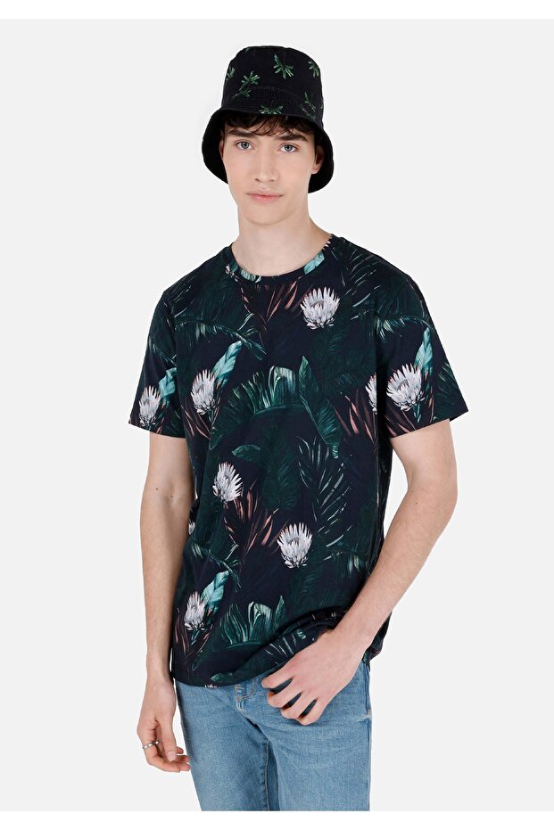 Regular Fit Crew Neck Printed Green Men's Short Sleeve T-Shirt