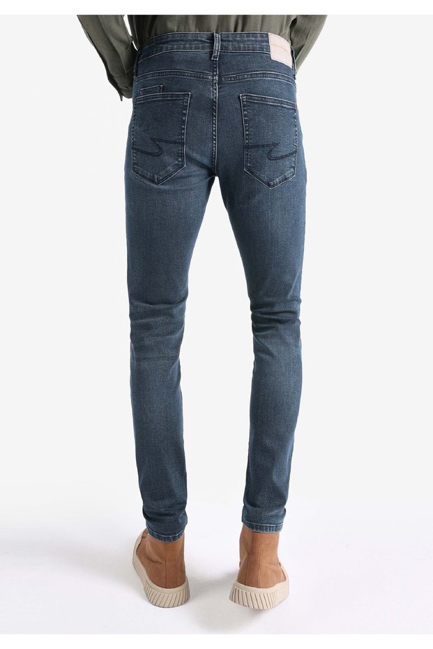 Slim Fit Low Waist Narrow Leg Men's Dark Indigo Jean Pants