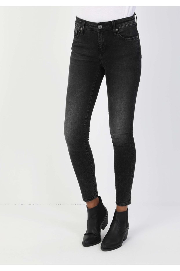 Super Slim Fit Mid Waist Narrow Leg Women's Gray Jean Trousers