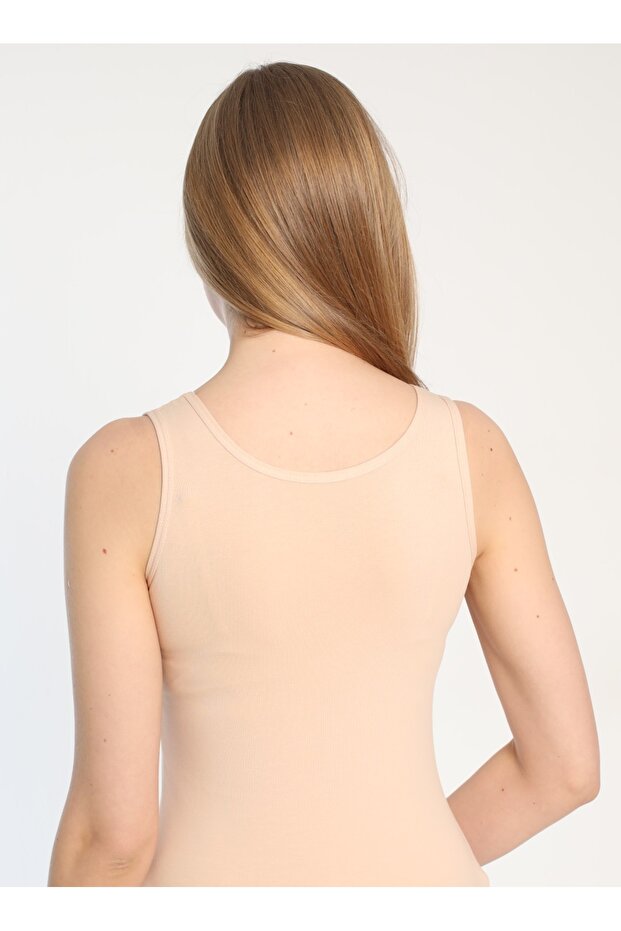 Women's Thick Strap Cotton Basic Beige Undershirt 3002 - Beige - 4