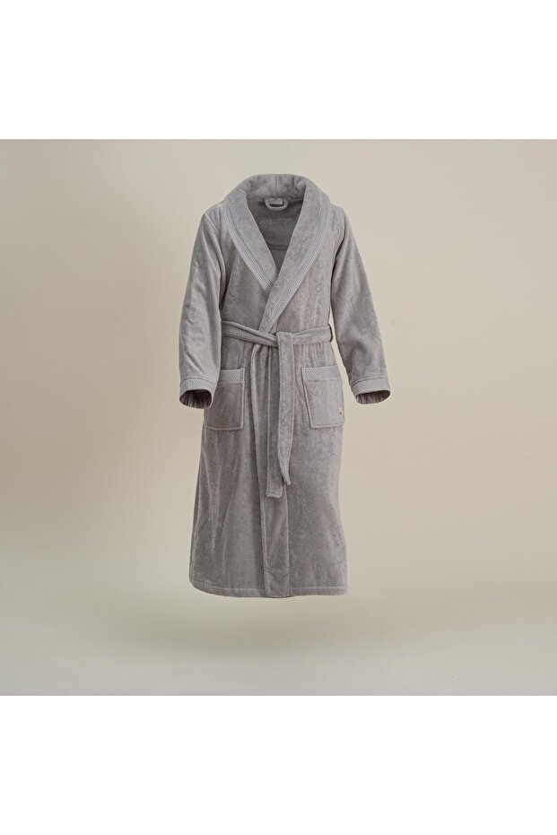 Pure Cotton Men's Bathrobe 100% Organic Cotton Embroidered Gray