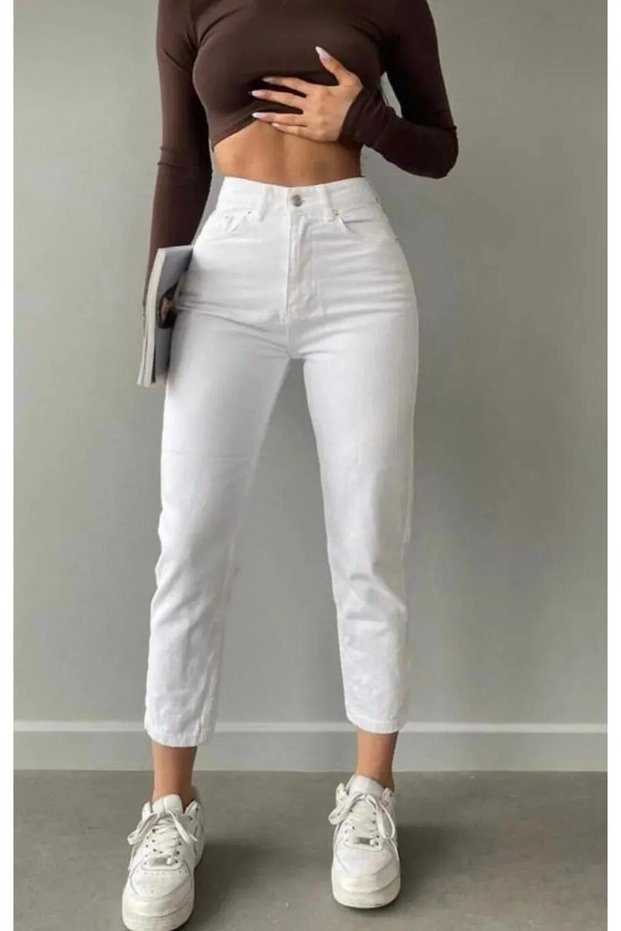 By-7678 Skinny Jeans Women's Power Stretch Fabric High Waist White High Waist Mom Jeans S Skinny Leg Jeans