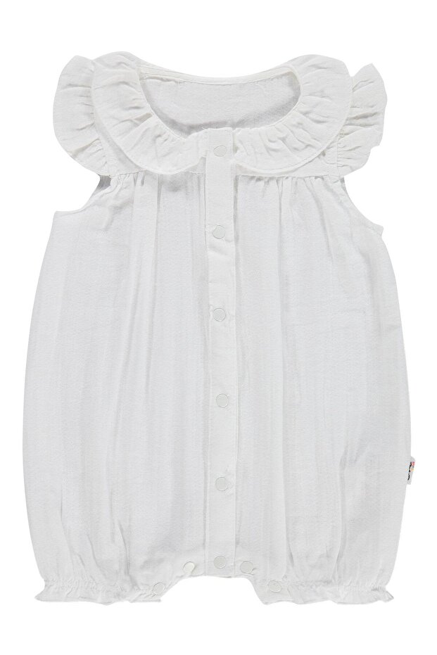 6-18 Months Romper with Ruffles on Sleeves and Collar - White