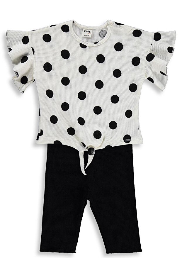 Polka Dot Printed Patchwork 6-18 Months Set - Ecru