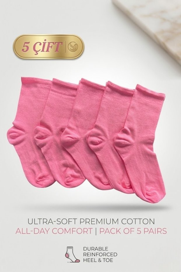 5 Pairs Men's Women's Socks Plain Pink Color Socket Socks Unisex Tennis Sports Socks