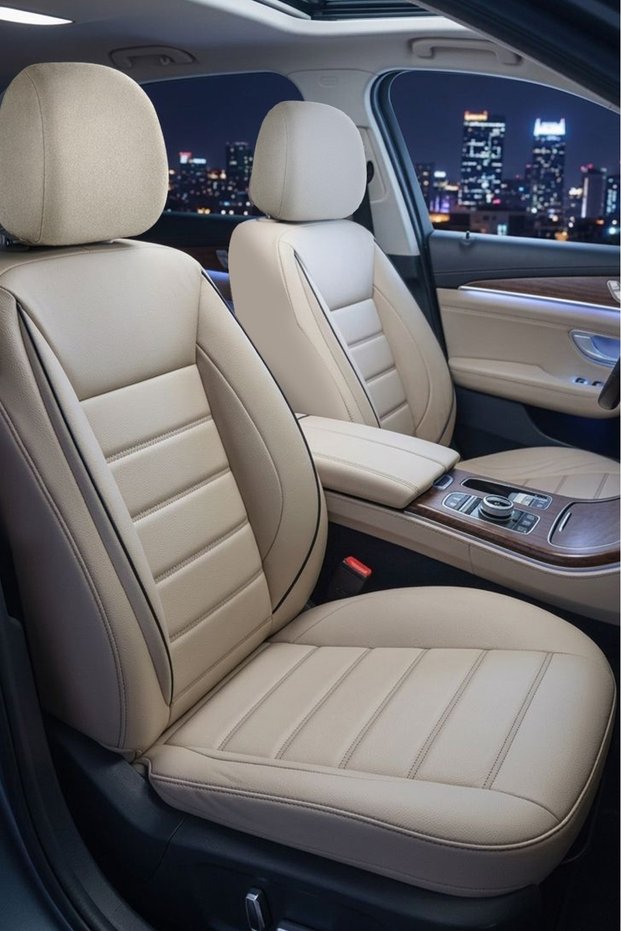 Jet Beige Leather Universal Car Seat Cover - Full Set for 5 Seats