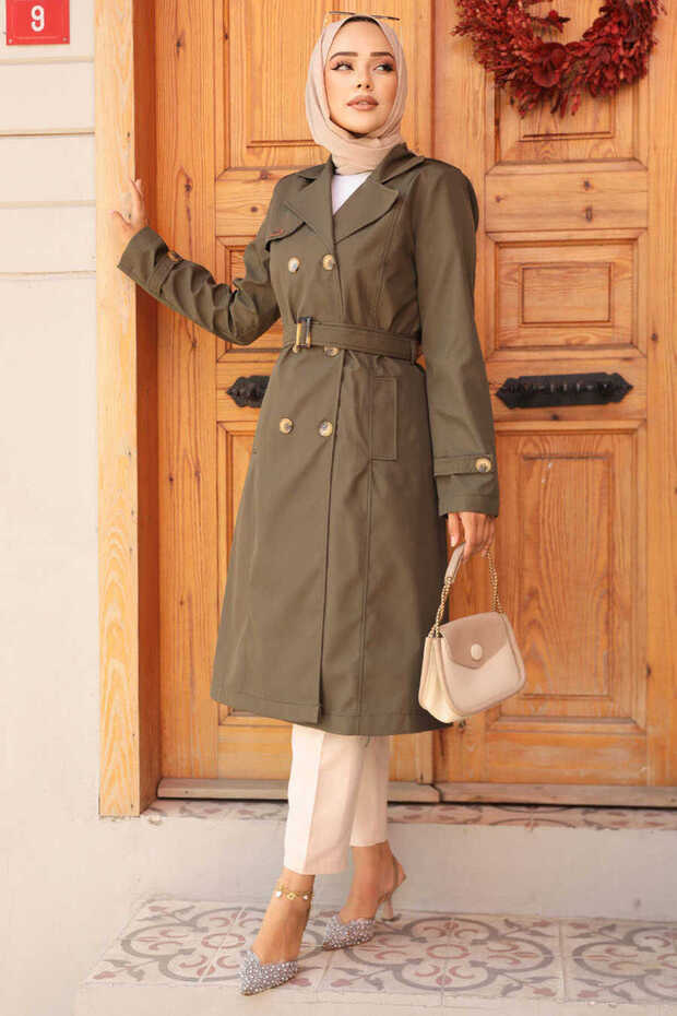 Khaki hijab trench coat with belt 60500hk